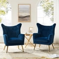 thumbnail image 1 of Velvet Accent Chairs Set of 2 Wingback Lounge Armchairs Sofa Upholstered Tufted Golden Leg Home Living Room Navy, 1 of 7