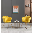 thumbnail image 1 of Velvet Accent Lotus Chair Set of 2, Modern Upholstered Lounge Chair with Metal Gold Plated Legs, Comfy Vanity Chair with 330LBS Weight Capacity for Living Room, Bedroom, Reading Room, Yellow, 1 of 9