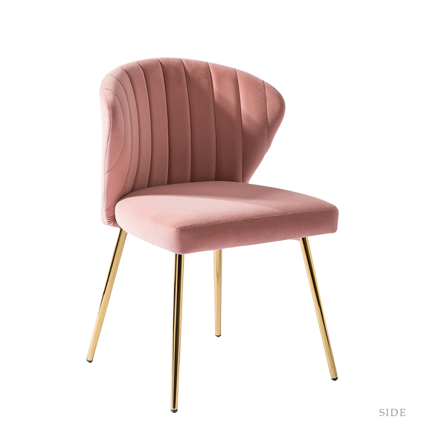Pink Velvet Upholstered Side Chair with Gold Metal Legs