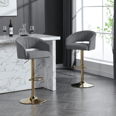 Velvet Adjustable Swivel Bar Stools Chrome Base, Upholstered Counter Height Bar Stools with Back and Armrest, Modern High Dining Chairs for Home Kitchen Island