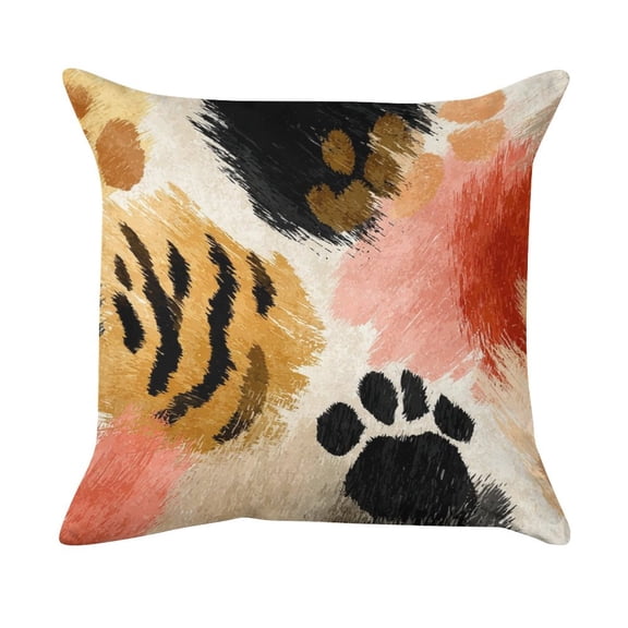 Velvet Animal Print Throw Pillow Cover 18"x18" Leopard Paw Brush Pattern Cushion Case - Gift for Leo | Cozy Fall Decor Gift | Animal Lover Home Accent - PRINTANK-TJ2R7X