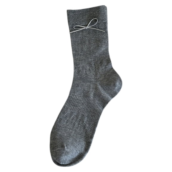 Velvet Ankle Socks with Rhinestone Bow Accent and Soft Plush Texture - Gray