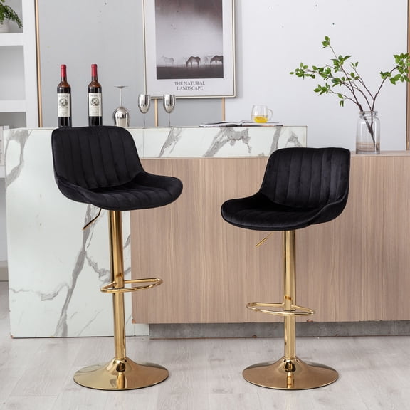 Velvet Appearance - Height Modifiable - Pool Bar - Attractive Black Bar Stools