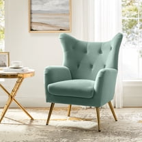 Velvet Armchair Wingback Home Lounge Single Sofa Upholstered Tufted Accent Chair Golden Leg Living Room Adult Sage