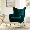 thumbnail image 1 of Velvet Armchair Wingback Home Lounge Single Sofa Upholstered Tufted Accent Chair Golden Leg Living Room Adult Teal, 1 of 8