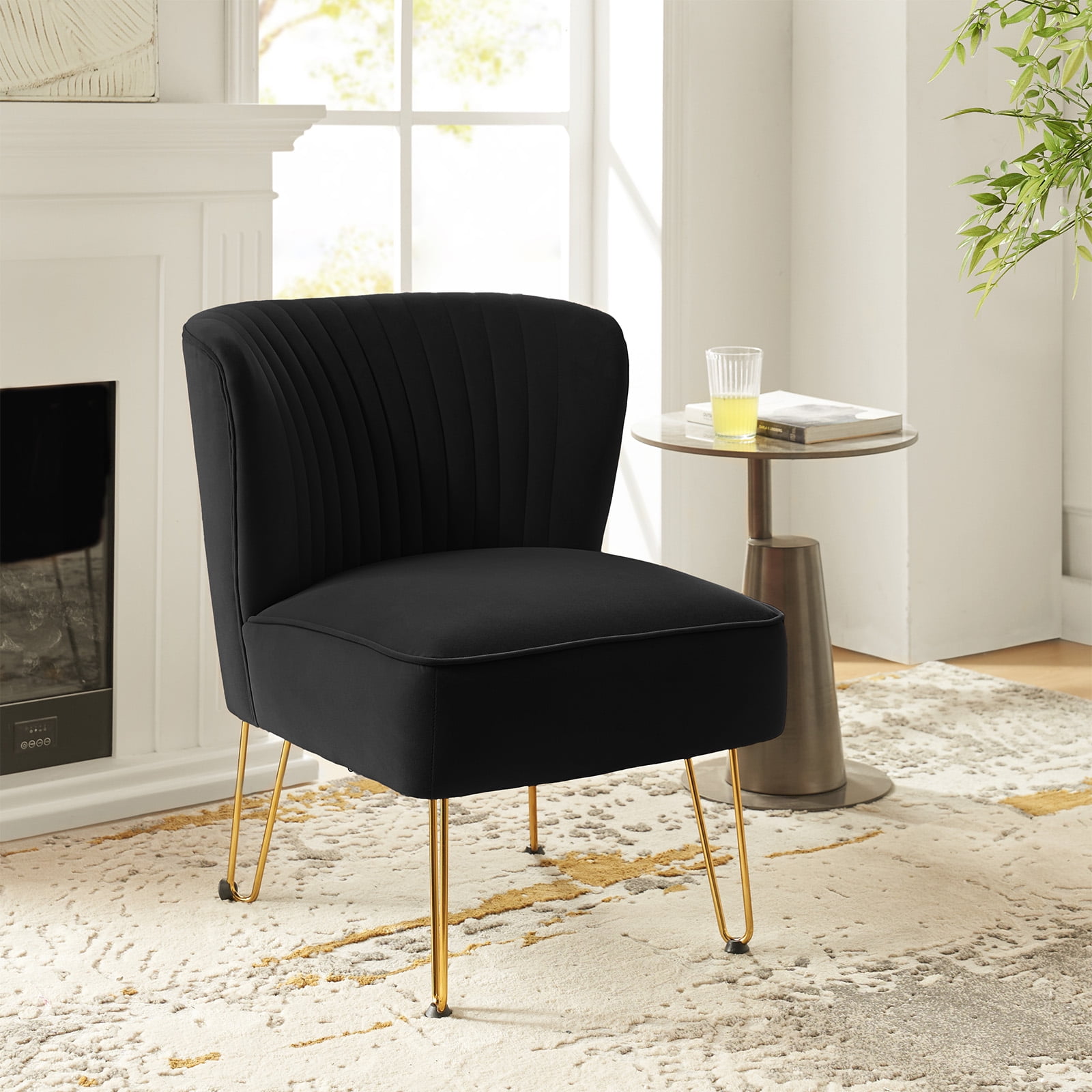 Velvet Armless Accent Chair Gold Metal Legs Modern Upholstered
