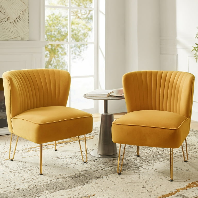 Set of Velvet Armless Accent Chairs with Gold Metal Legs and