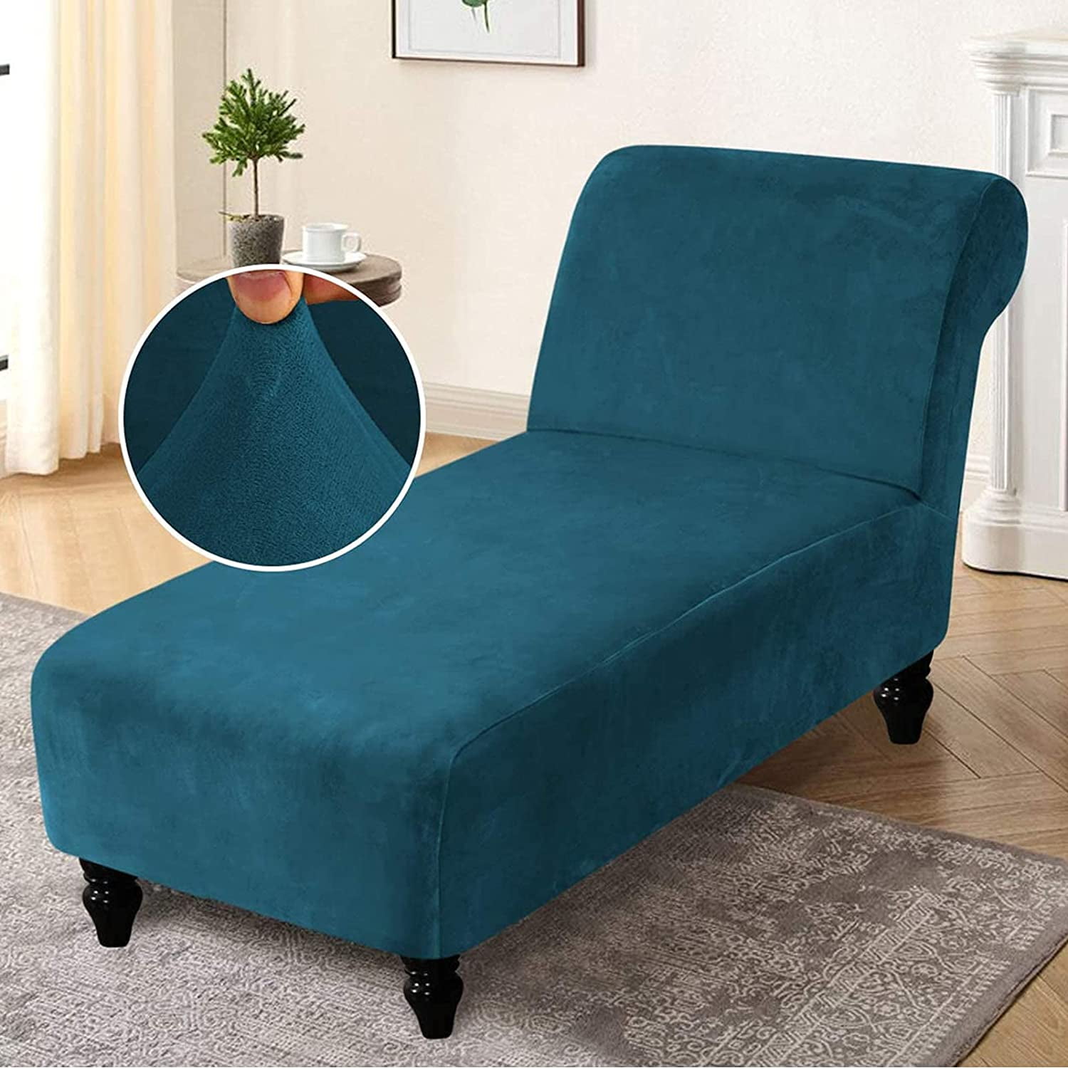 Velvet Armless Chaise Lounge Cover, Stretch Lounge Chaise Chair Slipcover Soft Recliner Sofa Slipcover Pet Furniture Protector