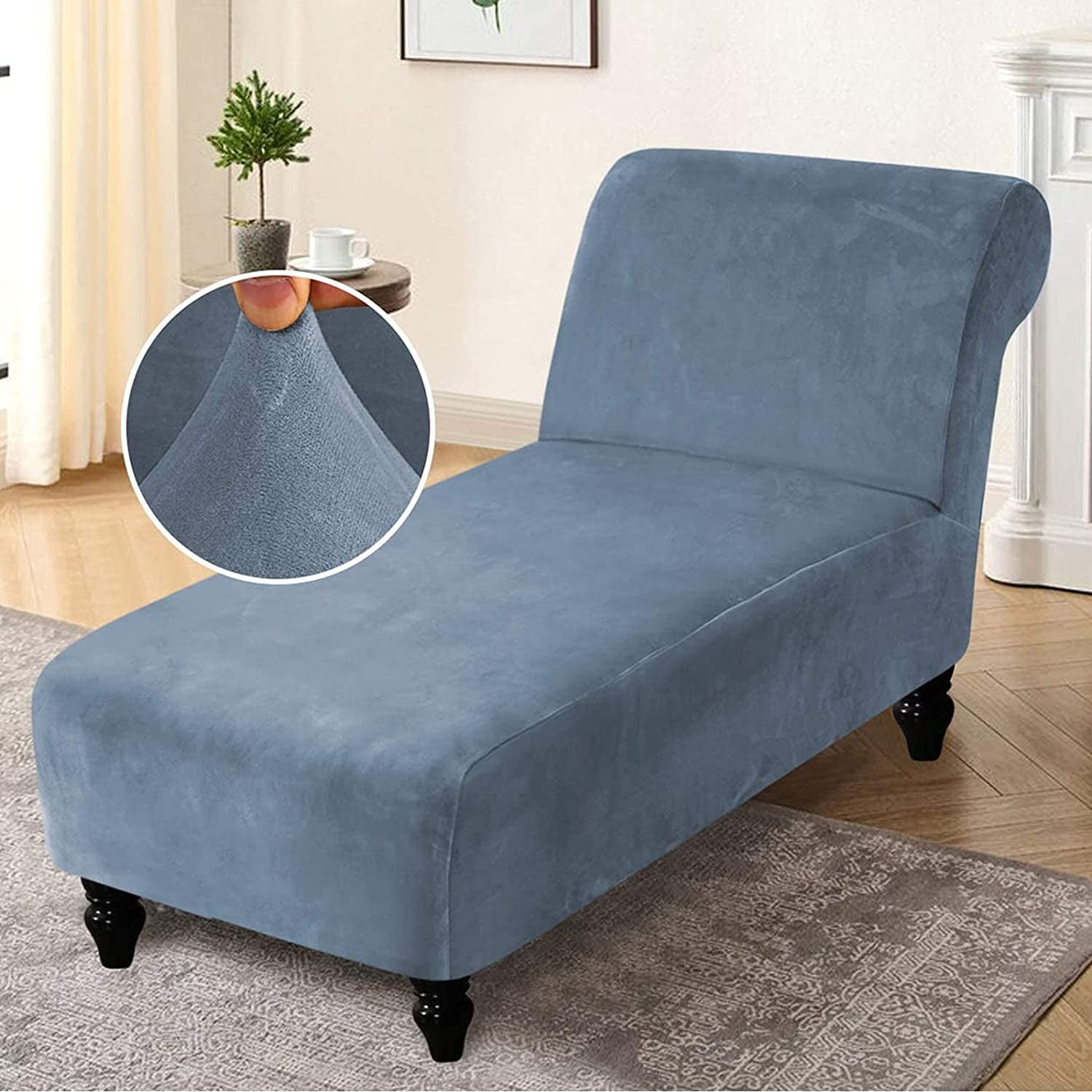 Velvet Armless Chaise Lounge Cover, Stretch Lounge Chaise Chair Slipcover Soft Recliner Sofa Slipcover Pet Furniture Protector