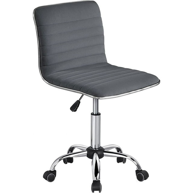 Velvet Armless Office Chair, Ergonomic Low Back Desk Chair with Adjustable Height/Wheels, Dark