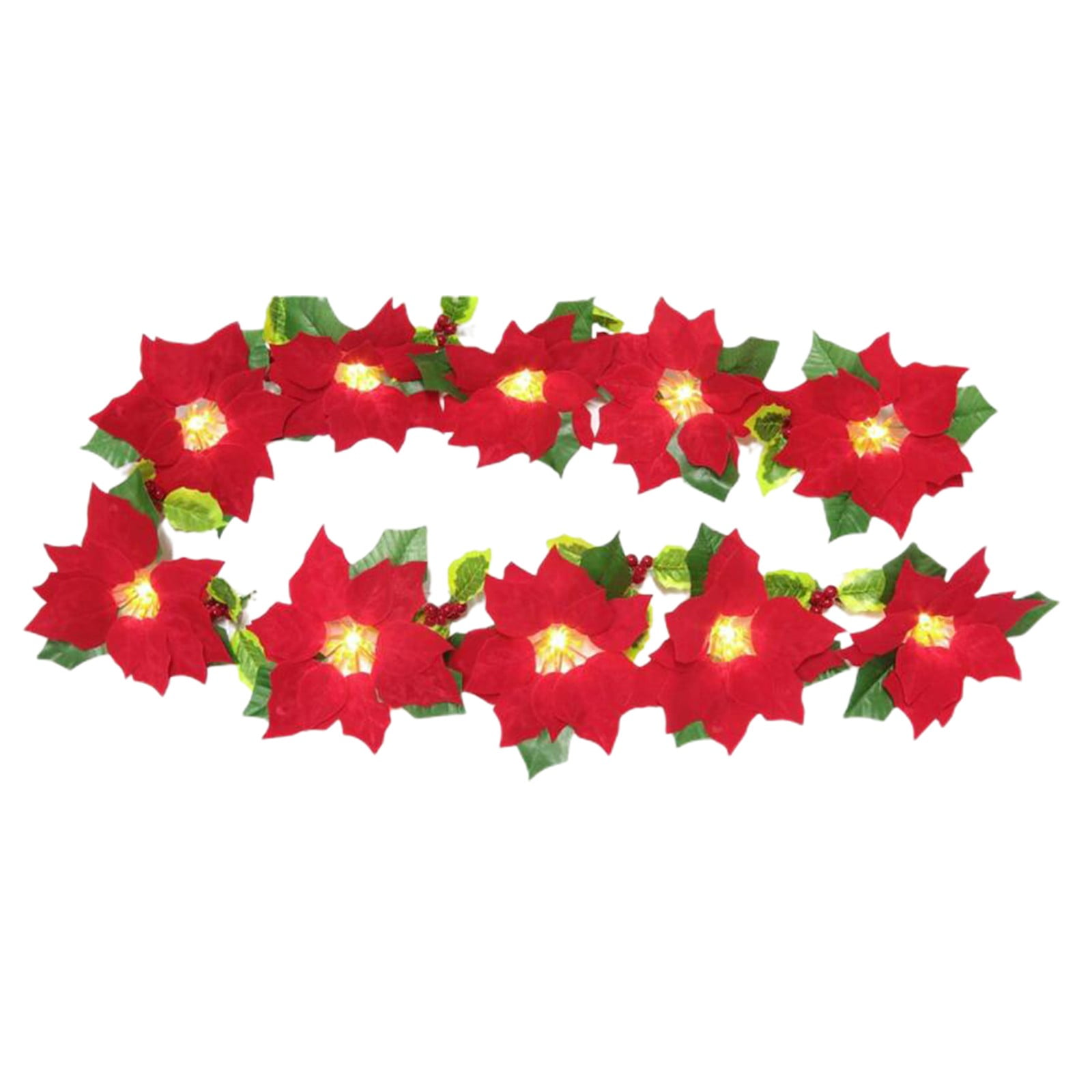 Velvet Artificial Clear Prelit LED Battery Operated Garland With Red