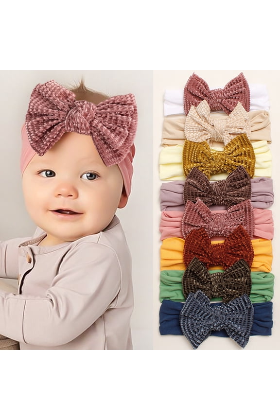 Velvet Baby Bows, Elastic Headbands Handmade Newborn Bows Hairbands for Baby Girls Newborn Infant Toddlers 0-24Month