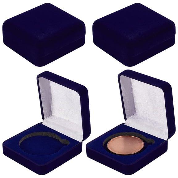 Velvet Badge Storage Gift Boxes Square Midnight Blue 6.8x6.5x2.8cm Inner Diameter: 57x50mm for DIY