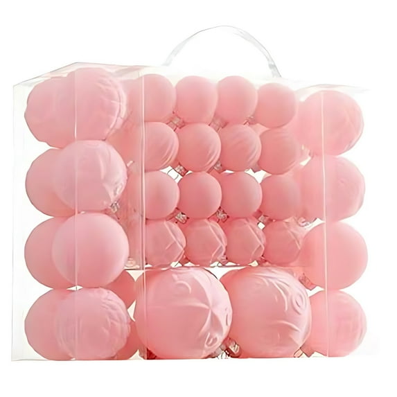 Velvet Ball Christmas Ornaments Set - 46pcs 3 Sizes Flocked Shatterproof Christmas Tree Decorations Plastic Xmas Decorative Hanging Ornaments for Holiday Home Decor(Pink)