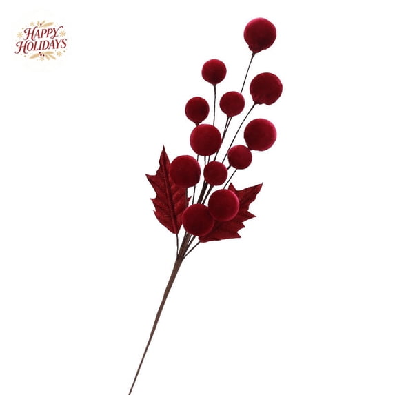 Velvet Ball Decorative Branches, Indoor Outdoor Christmas Xmas Decor, Faux Floral Stem Decorations for New Year Vase Arrangement Indoor Outdoor Layout