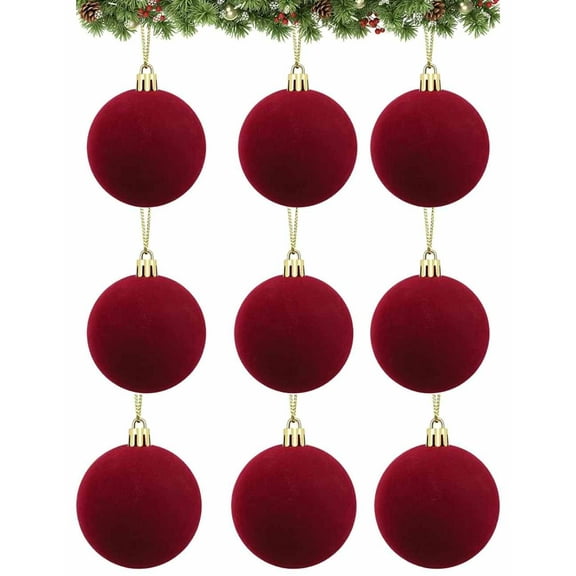 Velvet Ball Ornaments Christmas Balls 9 PCS 2.36-Inch Xmas Tree Ball Ornaments for Party Christmas Tree Decor