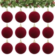 Velvet Ball Ornaments Christmas Balls Burgundy Red 12 PCS 2.36-Inch Xmas Tree Ball Ornaments for Christmas Trees Decorations Gifts Party Door Garland Wreath Decor