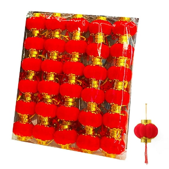 Velvet Ball Red Lantern Decor, 1.2 to 2.8 inch Sizes, Soft Festive Hanging Ornament for Chinese New Year and Holiday Parties