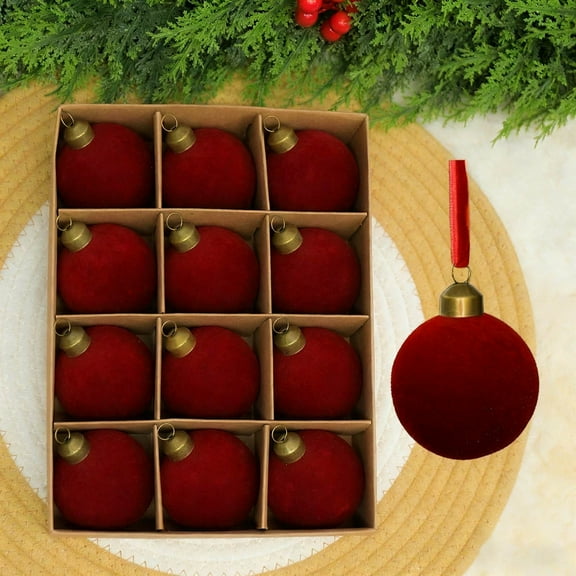 Velvet Balls Christmas Ornaments, 12-Piece Set, 2.35-Inch Velvet Baubles for Tree, Baby Shower First Christmas, Holiday Birthday Party Décor & Decorations