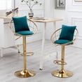 thumbnail image 1 of Velvet Bar Stools Set of 2, Pure Gold Plated Swivel Counter Height Bar Stools with Height Adjustable, 360 Degree Rotation Upholstered Bar Chair with 1 Thick Pillow for Dinning Room and Bar, Blue, 1 of 8