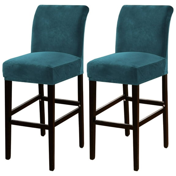 Velvet Bar Stool Covers, Stretch Barstool Slipcover Spandex Elastic Furniture Chair Seat Cover Chair Seat Covers with Elastic Bottom Removable Washable-Teal-Set of 2