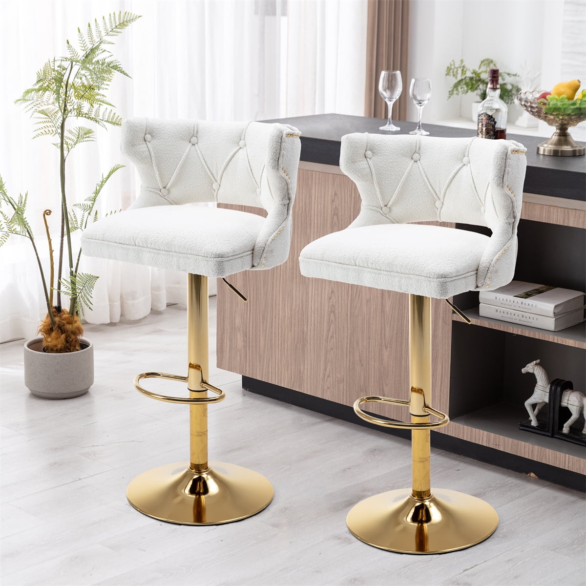 Velvet Bar Stool Set of 2,Height Adjustable Swivel Barstool with