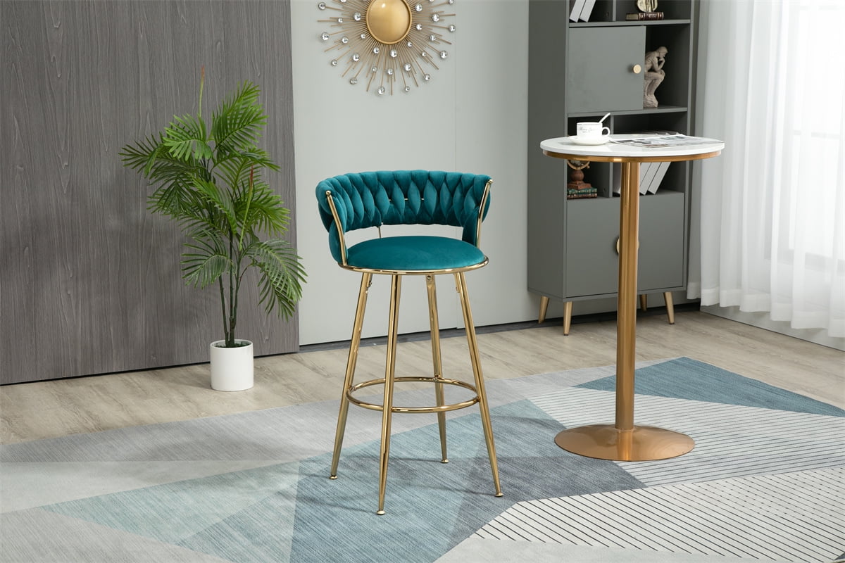 Velvet Bar Stool,Upholstered Counter Height Bar Stool with Back and ...