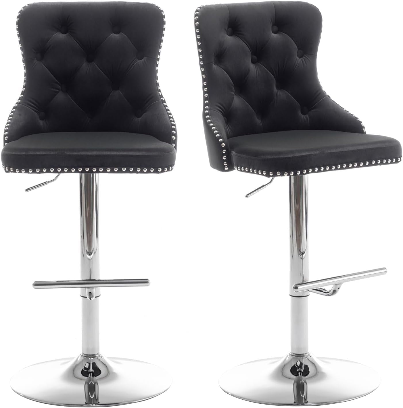 Velvet Bar Stools Counter Height Bar Stools with Button & Nailheads