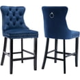 thumbnail image 1 of Velvet Bar Stools Set of 2 - 27" Seat Height Barstool, Bar Chairs Fit Counter or Bar Height, Kitchen Stools for Island, Tufted Back, Wood Frame, Upholstered (Blue, Set of 2), 1 of 11