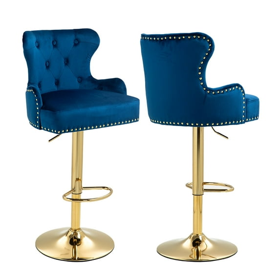 VIOLHEDO 2 Set Velvet Swivel Bar Stool with Adjustable Height and Comfortable Cushioned Seat