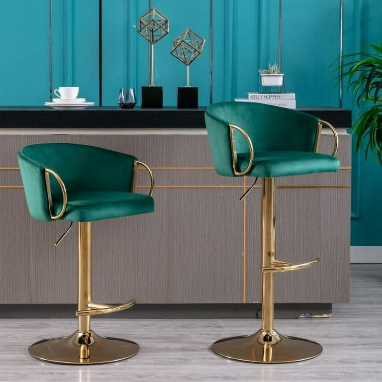 EALSON Set Of 2 Swivel Bar Stools - Adjustable Height (31.5-40.2"), Velvet Upholstered, Gold Base, Low Back, 300 Lb Capacity