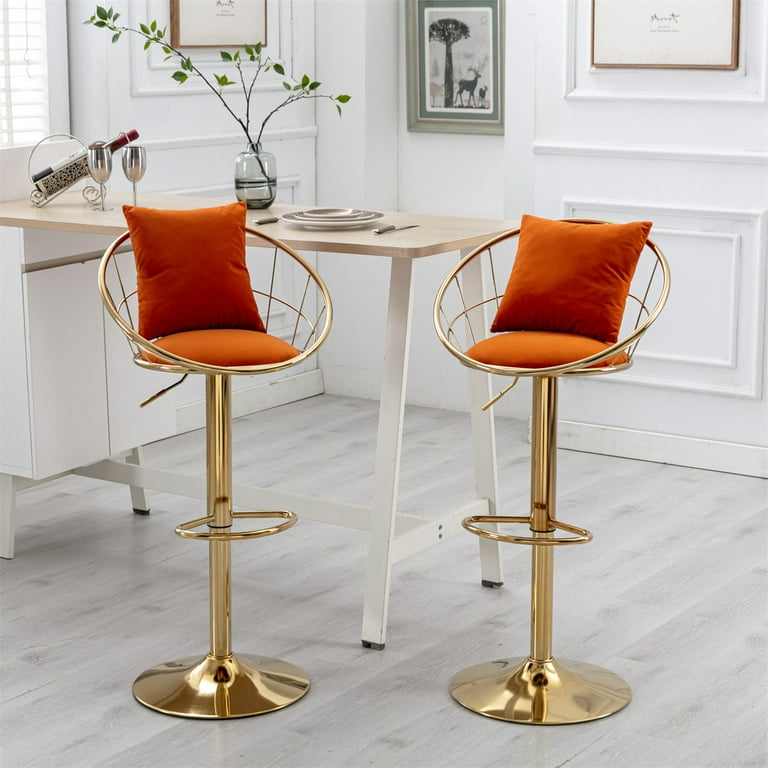 Modern Velvet Swivel Bar Stools with Gold Base, Set of