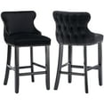 thumbnail image 1 of Velvet Bar Stools Set of 2 - Tufted Bar Chairs for Counter and Bar Height, 27" in Barstool Set, Kitchen Stools for Island, Wood Frame, Upholstered (Black, Set of 2), 1 of 11