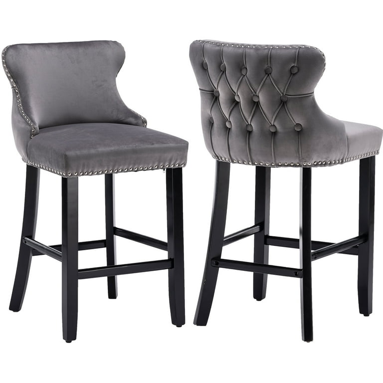 Velvet Bar Stools Set of Tufted Bar Chairs for Counter and Bar