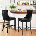 thumbnail image 1 of Velvet Bar Stools Set of 2, Upholstered Counter Height Bar Chair with Rivet and Button Trim, Bar Stool with Back and Footrest, for Dining Room, Kitchen, Pub, Black, 1 of 7