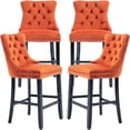 thumbnail image 1 of Velvet Bar Stools Set of 4 - 27" Seat Height Barstool, Bar Chairs Fit Counter or Bar Height, Kitchen Stools for Island, Tufted Back, Wood Frame, Upholstered (Orange, Set of 4), 1 of 11