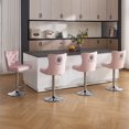 thumbnail image 1 of Velvet Bar Stools Set of 4 Modern Counter Height Bar Stools with Lion Pull Ring Tufted Back, Nailhead Upholstered Barstools for Home Kitchen Island, Swivel Adjustable Stool Chair in Pink, 1 of 9
