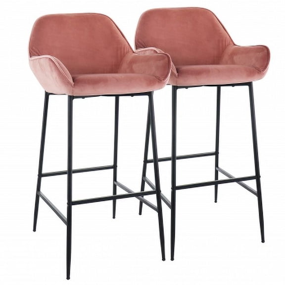 Velvet Bar Stools with Slanted Arm Rests, Set of 2, Blush Pink