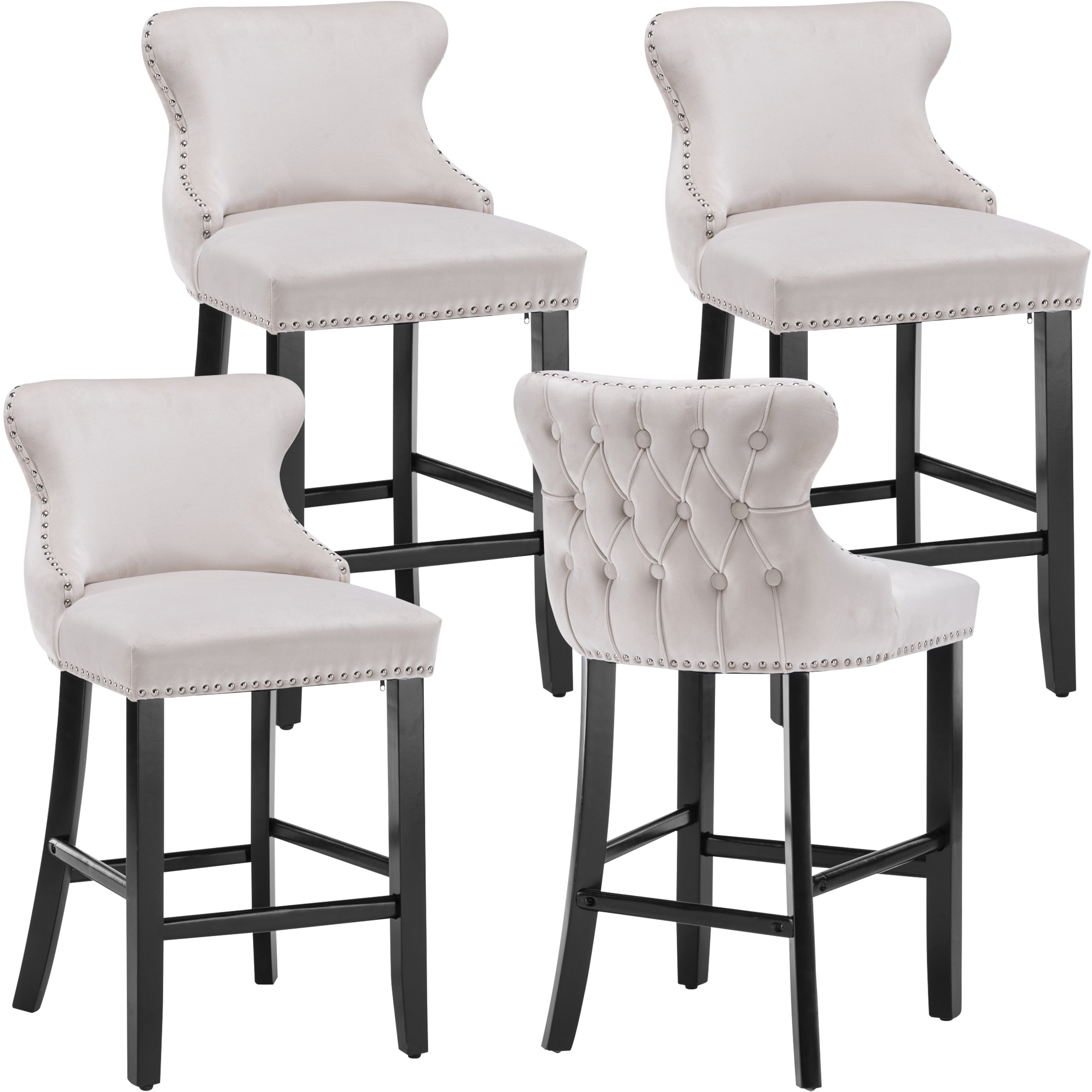 Bar Stool Set of 4, Legahome 26" Counter Height Bar Stools with Back, Velvet Upholstered Bar Stool with Button Tufted & Wooden Legs, Bar Stools Chair for 35-39" Kitchen Island Counter, Beige