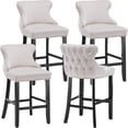 thumbnail image 1 of Bar Stool Set of 4, Legahome 26" Counter Height Bar Stools with Back, Velvet Upholstered Bar Stool with Button Tufted & Wooden Legs, Kitchen Island Counter Stools Set of 4, Beige, 1 of 10