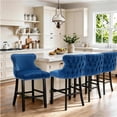 thumbnail image 1 of Bar Stool Set of 4, 26" Counter Height Bar Stools with Back, LEGAHOME Velvet Upholstered Blue Bar Stool with Button Tufted & Wooden Legs, Bar Stools Chair for 35-39" Kitchen Island Counter, 1 of 11