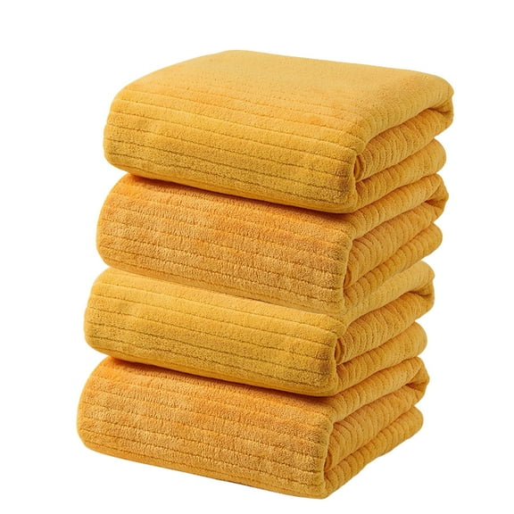 Velvet Bath Towel Set | Extra Thick & Super Absorbent | 4-Pack | Soft Fleece Material | Large 75x35cm | Strip Patterned | Lightweight | Quick Dry | For Home, Pool, Beach, Travel, Gym