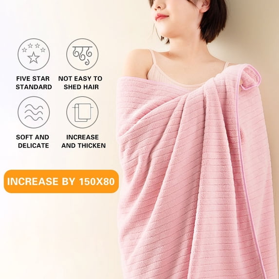 Velvet Bath Towel for Adults - Absorbent Quick-Dry Hair Towel | Anti-Frizz Striped Pattern | Home & Beach Use (29.5"x13.8")
