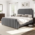 thumbnail image 1 of Velvet Bed Frame, 50.2" Tall Headboard & Footboard, Upholstered Platform Bed Frame with Nailhead Trim, No Box Spring Needed, Noise Free, Solid Wooden Slats, 1 of 8
