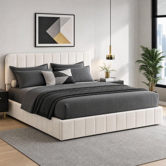 Velvet Bed Frame – Upholstered Platform Bed with Adjustable Headboard, Vertical Channel Tufted, No Box Spring Needed, Easy Assembly