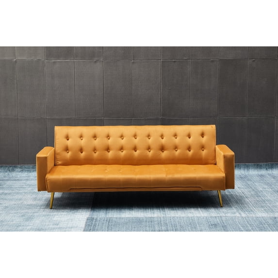 Velvet Bed Ginger, Golden Metal Legs, 3, Comfortable In Compact Space Space Small Area