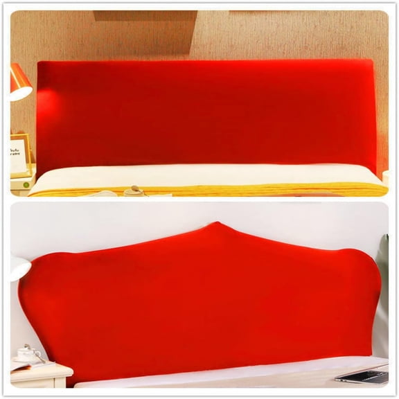 Velvet Bed Headboard Slipcover Full Queen Cal King, Stretch Curved Bed Headboard Cover Soft Dustproof Protector for Bed Head Cover Bedroom Decor-Red||Cal King:170-190cm/67-74in