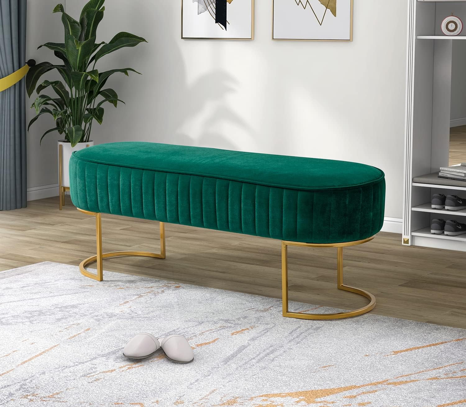 Velvet Bedroom Bench for End of Bed, Upholstered Entryway Bench with
