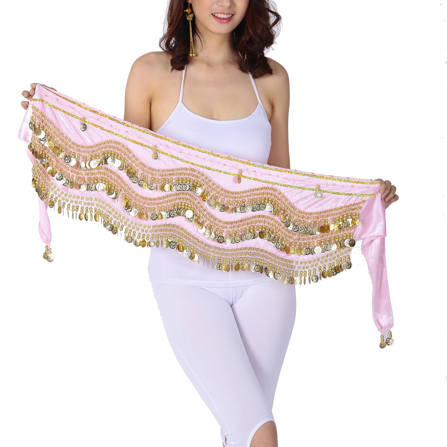 Women's Belly Dance Hip Scarf With Coins | Royal Blue Velvet Wrap For Performance & Practice