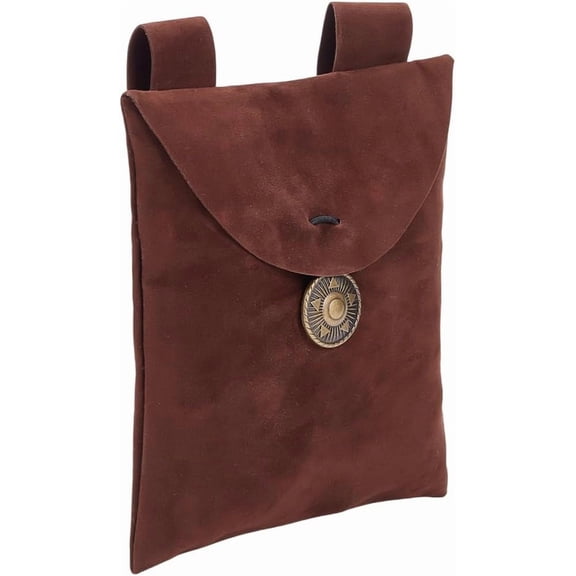 Velvet Belt Pouch Waist Packs Costume Accessories Viking Knight Belt Bag Rectangle Medieval Vintage with Button Belt Purse Pocket Sienna 6x7inch